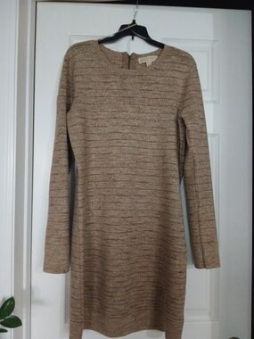 Michael Kors Metallic Tan Long Sleeve Knit Dress